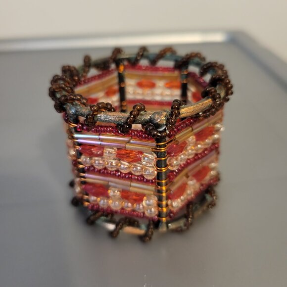 NIB Pier 1 Imports Napkin Ring Holders 8 Moroccan Red Brown Beaded Wires Fancy - Picture 2 of 8